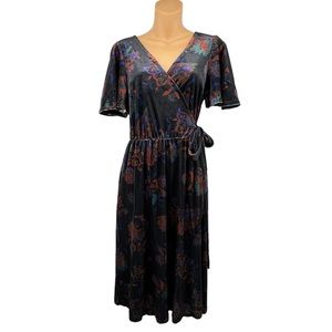 Modcloth Dress Size Small NEW Wrap Velvet Velour Paisley Print Mini Pockets